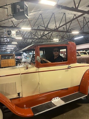 Tan and cream vintage car at the California Automobile Museum in Sacramento